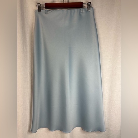 VINTAGE Italian hand sewn satin mermaid Stretchy A-line midi Cinderella skirt L - Picture 3 of 11